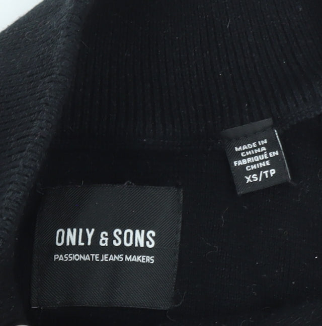 ONLY & SONS Unisex Black XS Mock Neck Zip Cotton Jumper