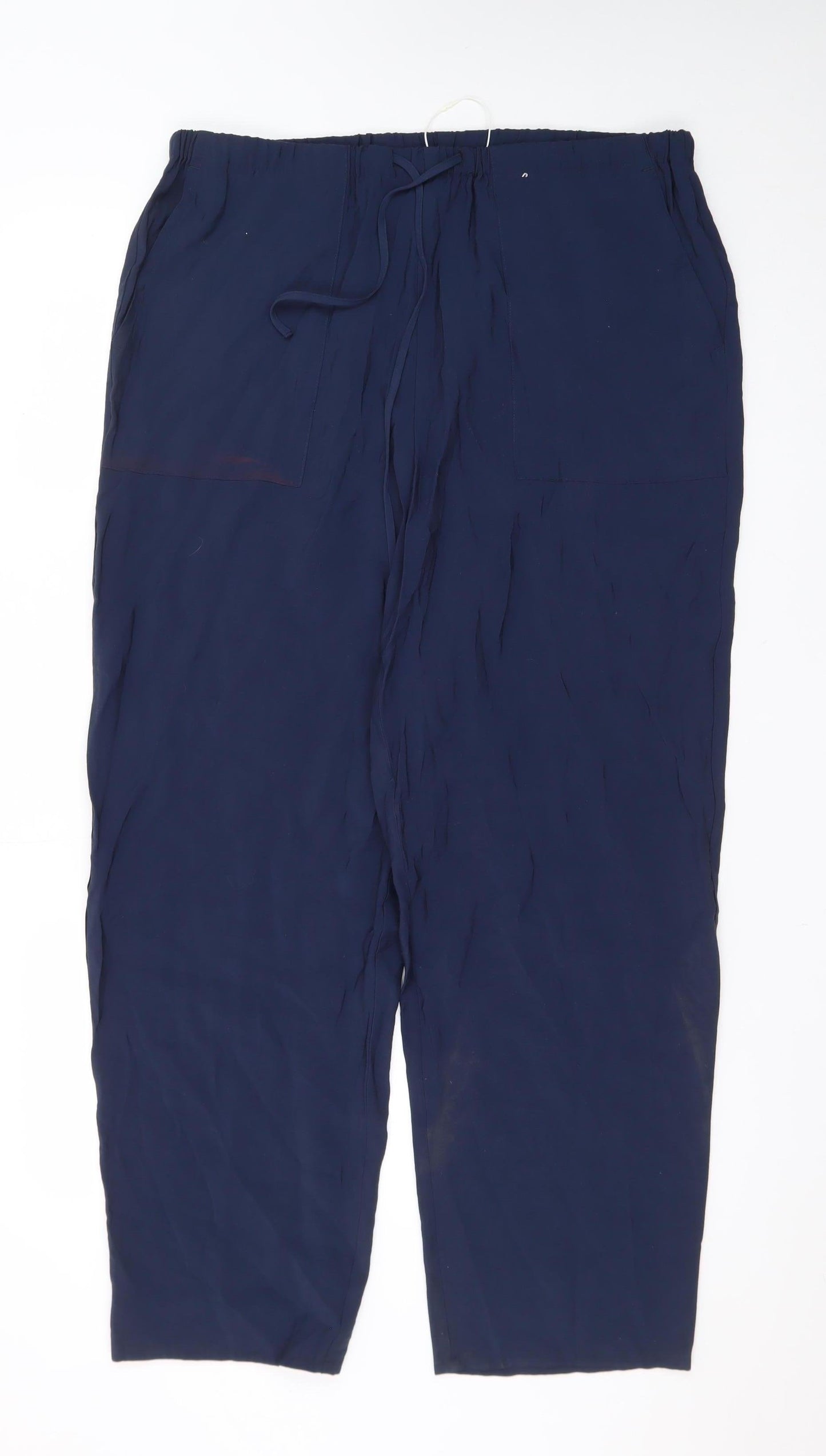 Marks and Spencer Men's Blue Regular Fit Drawstring Trousers Size 16