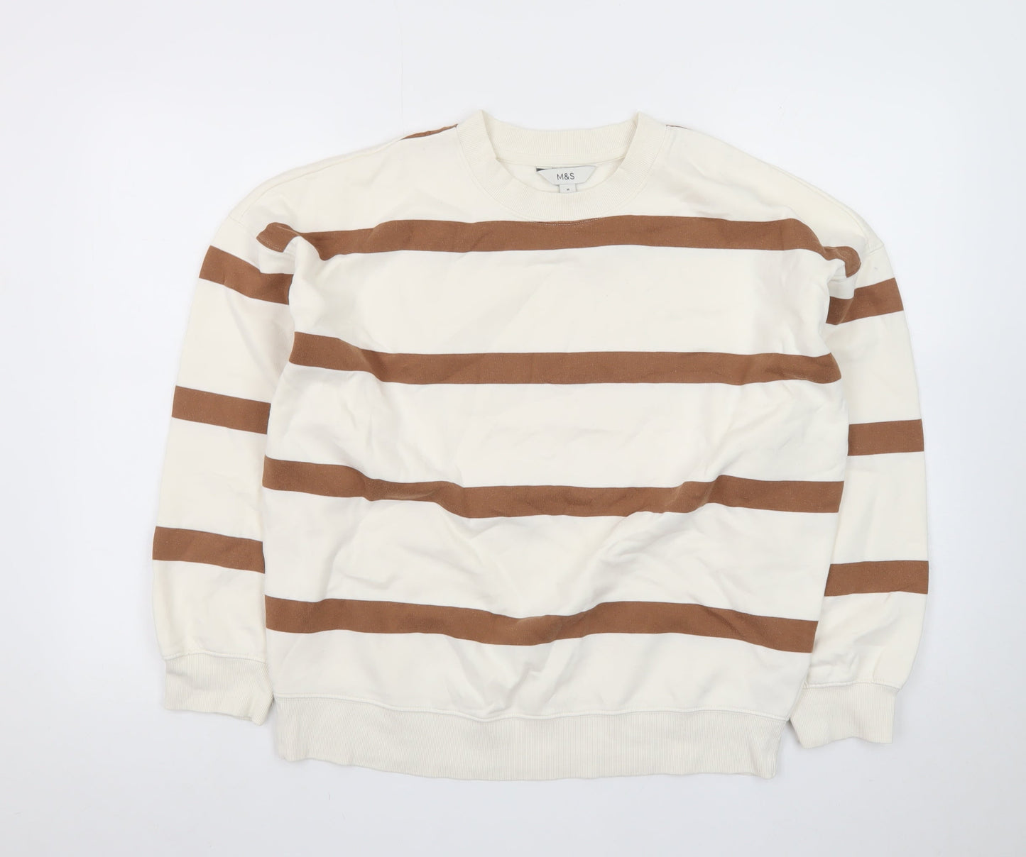 Marks and Spencer Women’s Beige Stripe Crew Neck Sweatshirt Size M