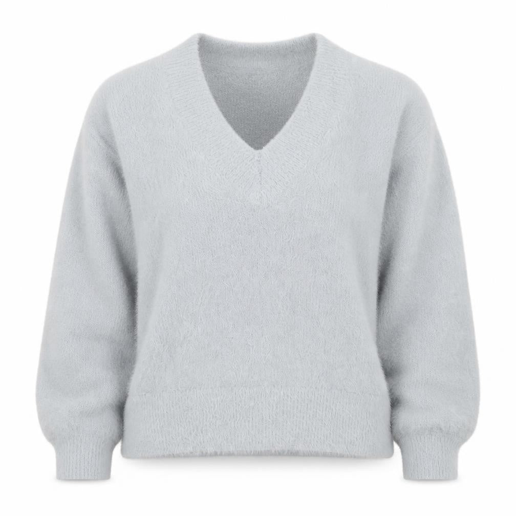 Marks & Spencer Women’s Grey V-Neck Fluffy Knit Pullover Jumper Size M