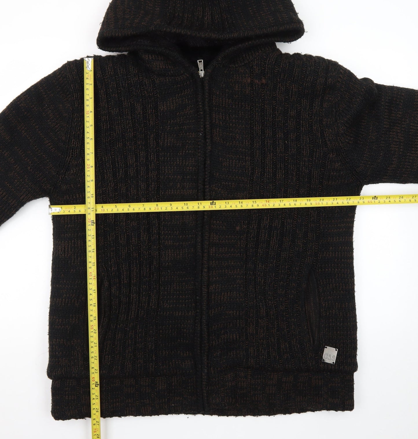 Cool Cat Men's Brown Full Zip Hooded Chunky Knit Jumper XXL