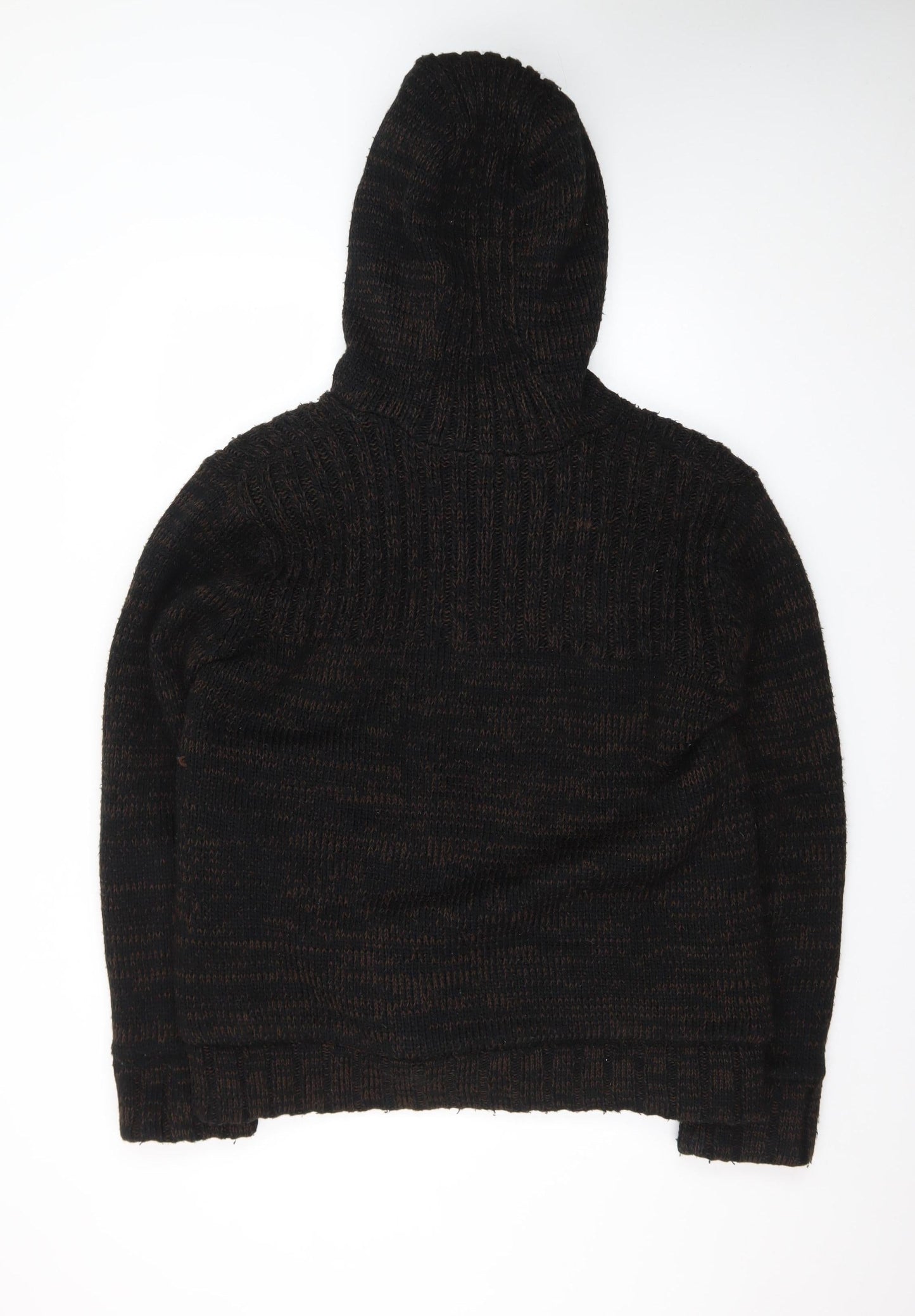 Cool Cat Men's Brown Full Zip Hooded Chunky Knit Jumper XXL