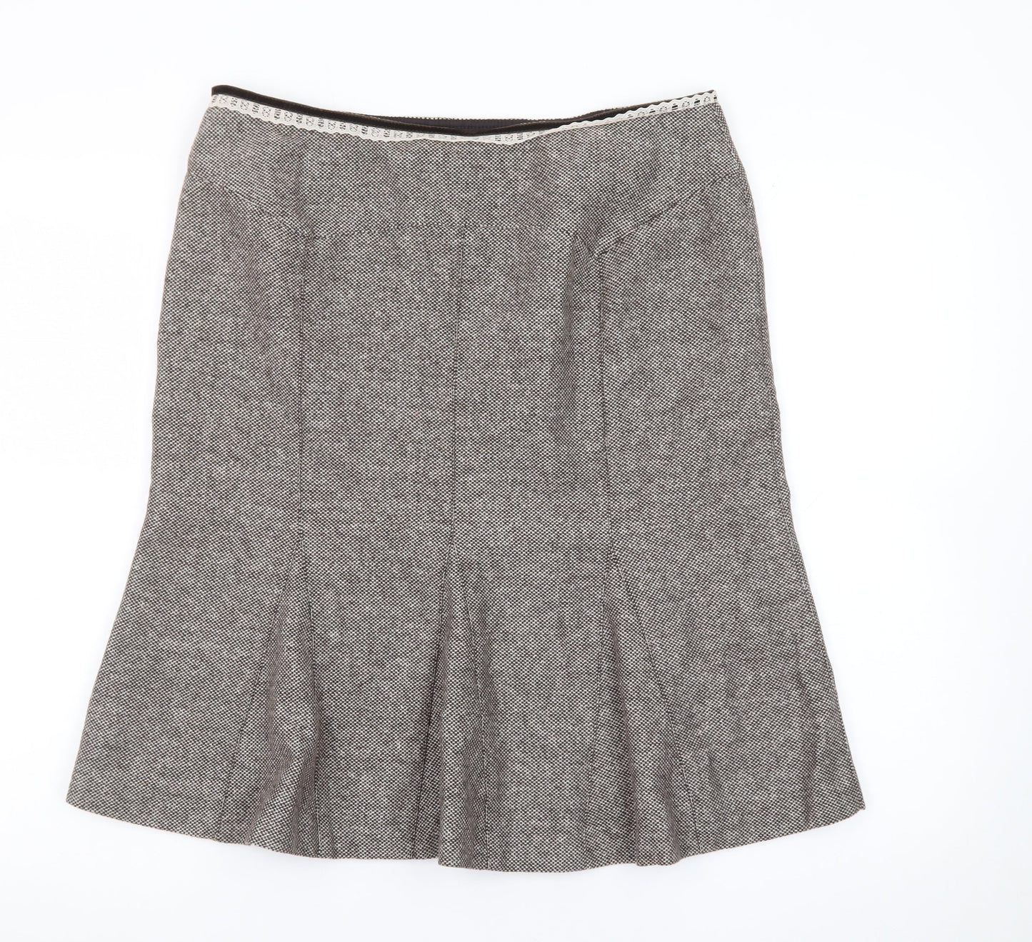 Oasis Women Brown Wool Tweed Flared Knee Length Skirt Size 14