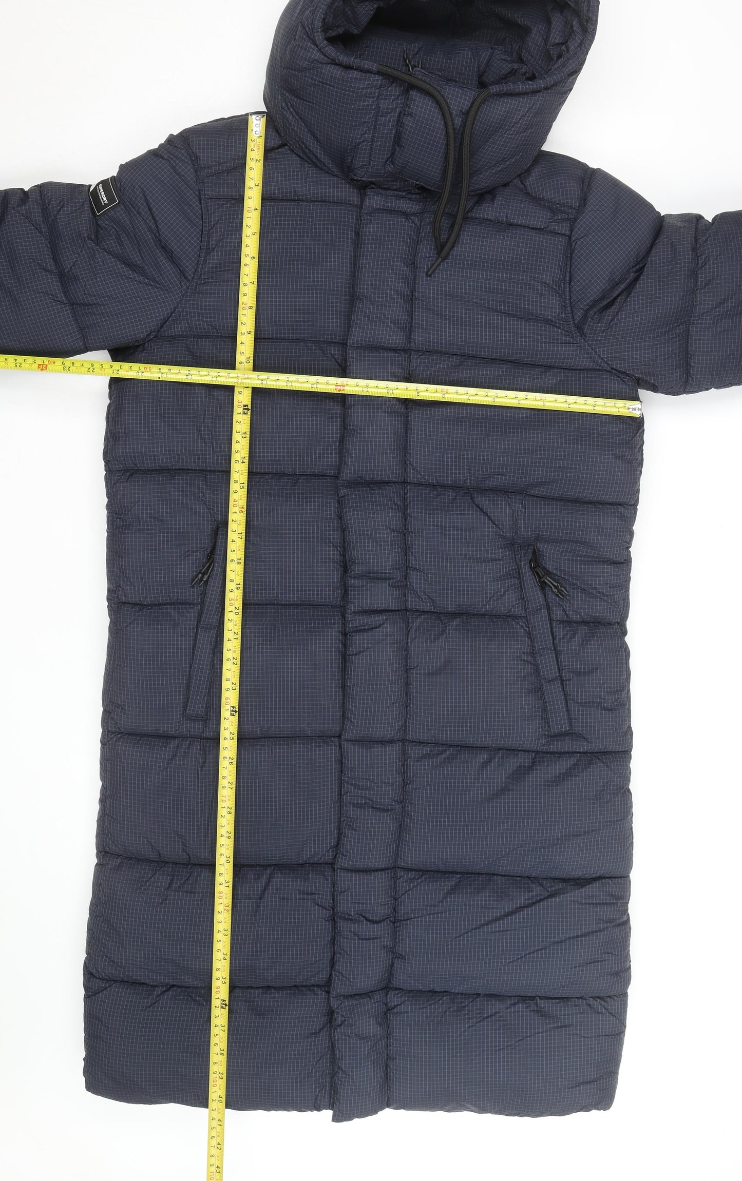 Superdry Men Blue Longline Puffer Coat Hooded Winter Jacket M