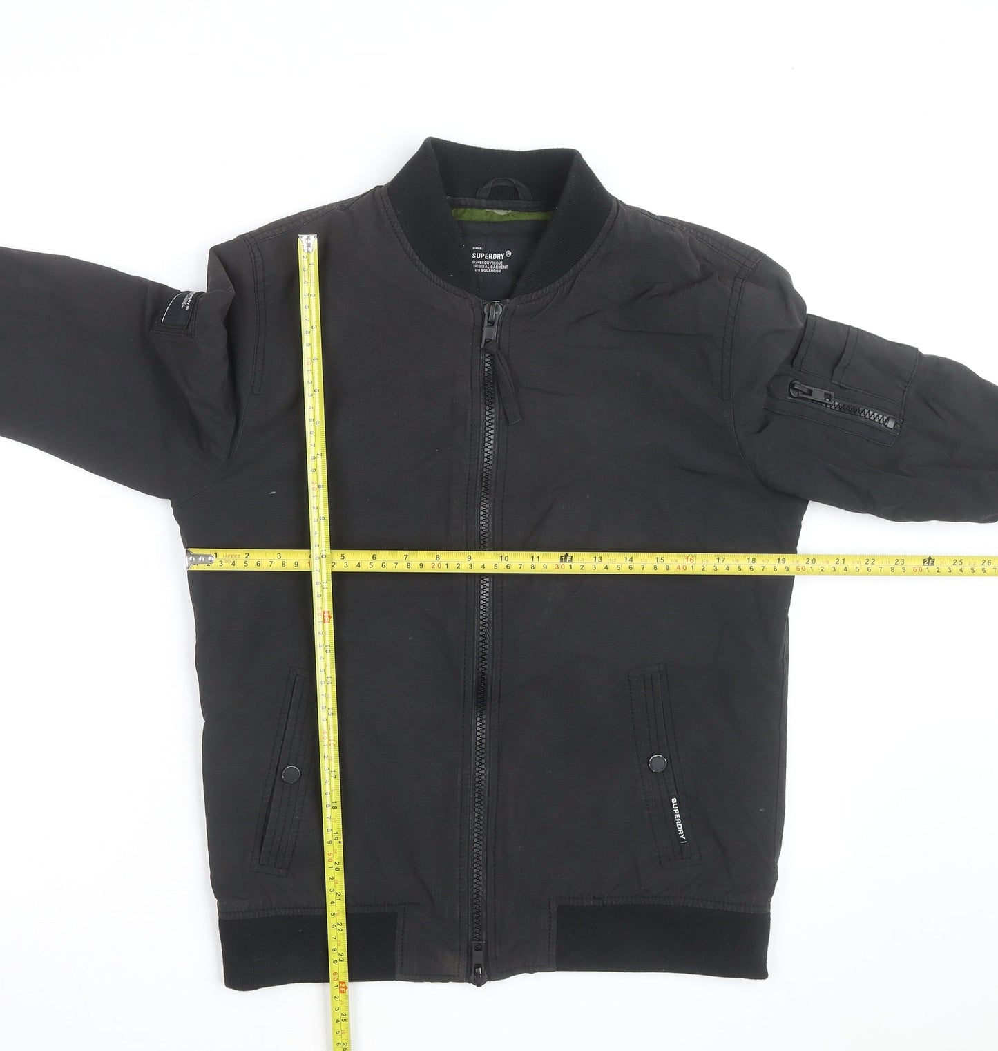 Superdry Men's Black Small Bomber Jacket Classic Stand-Up Collar