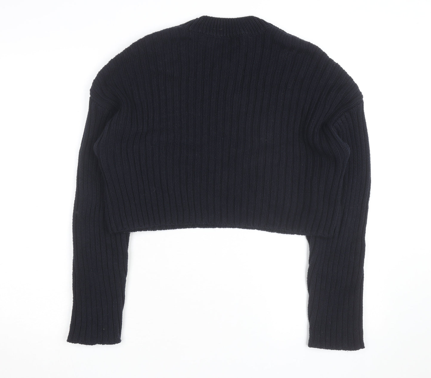 Zara Women's Black Chunky Knit Crew Neck Jumper Size S