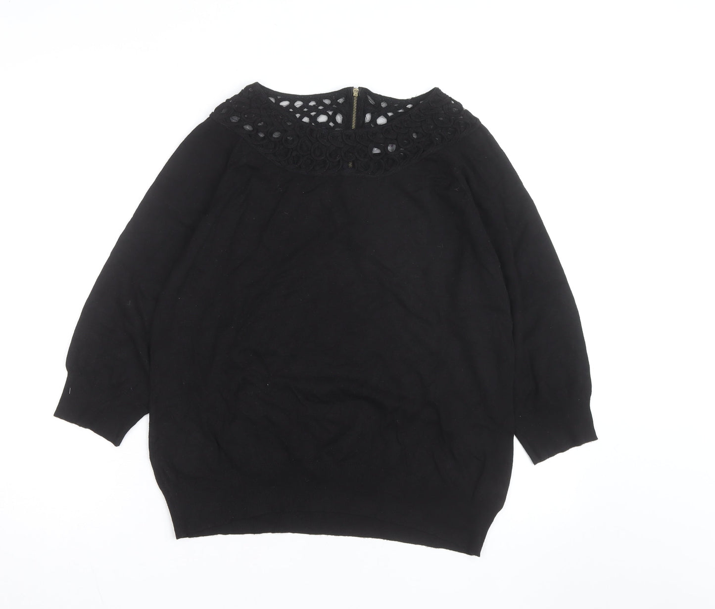 Per Una Women's Black Size 14 Crochet Neck Pullover Jumper