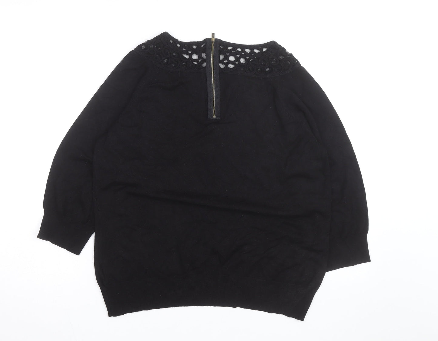 Per Una Women's Black Size 14 Crochet Neck Pullover Jumper