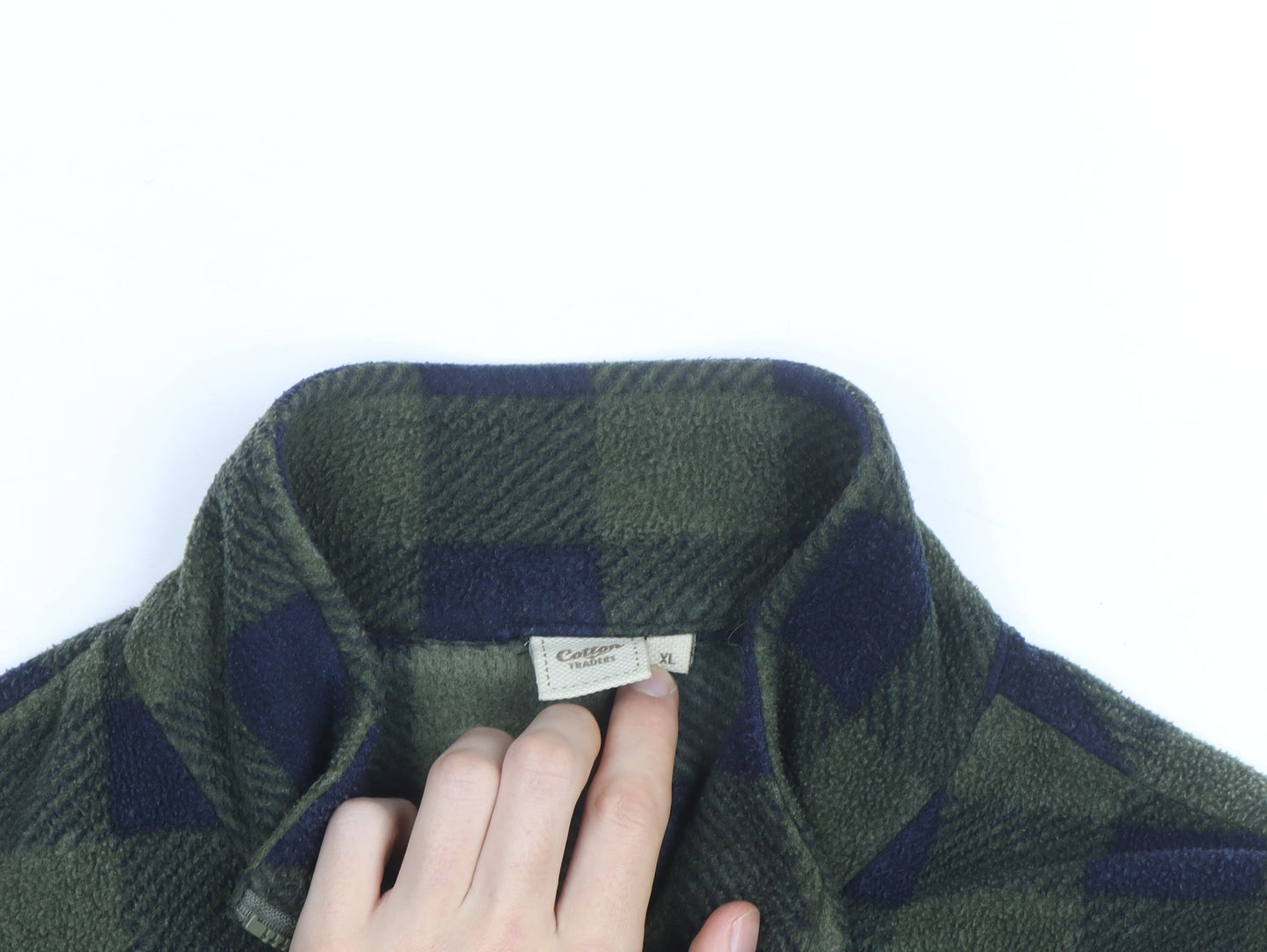 Cotton Traders Men's Green Check Fleece Full Zip Jacket XL
