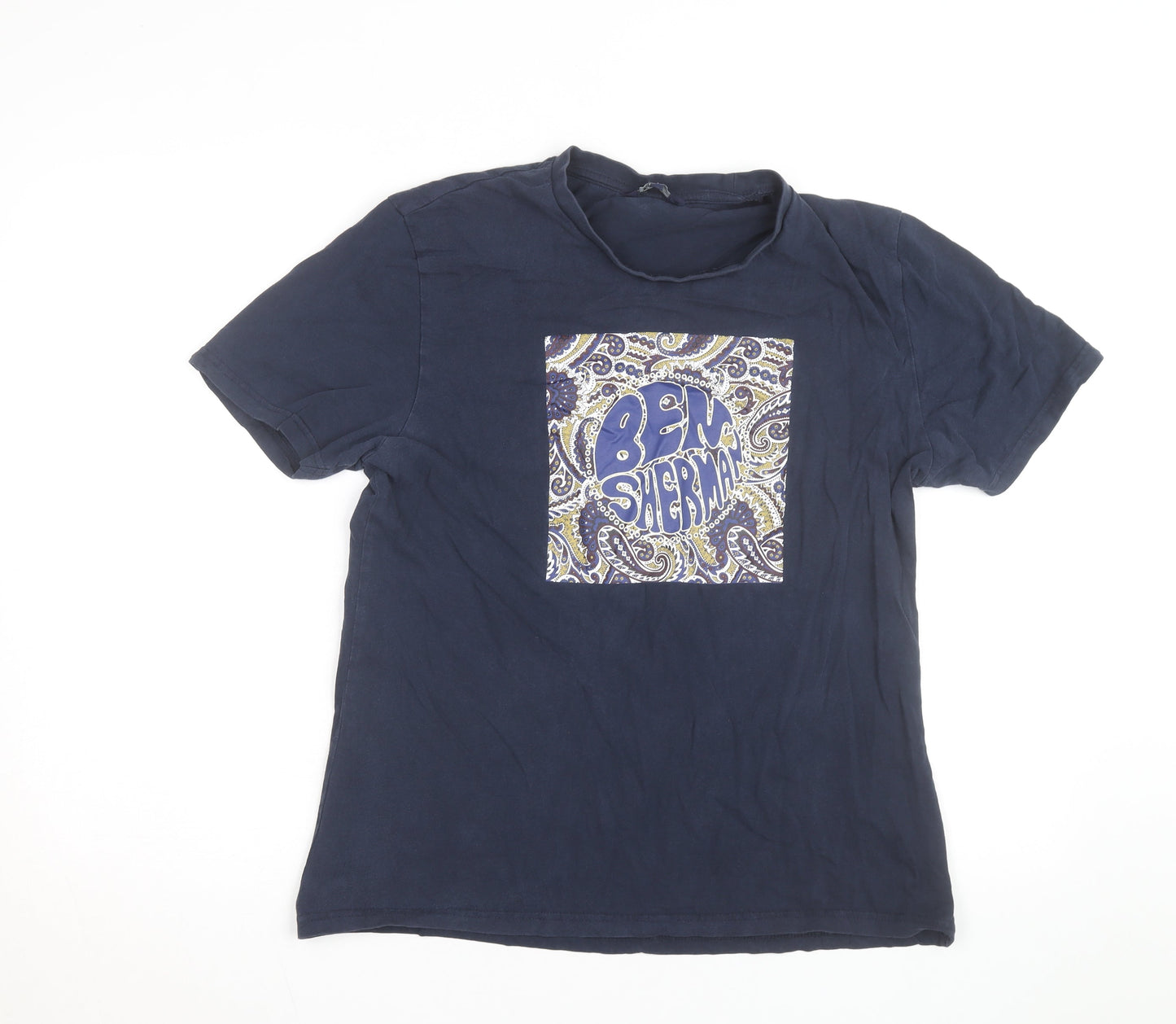 Ben Sherman Men's Blue Paisley Graphic Cotton T-Shirt Size L