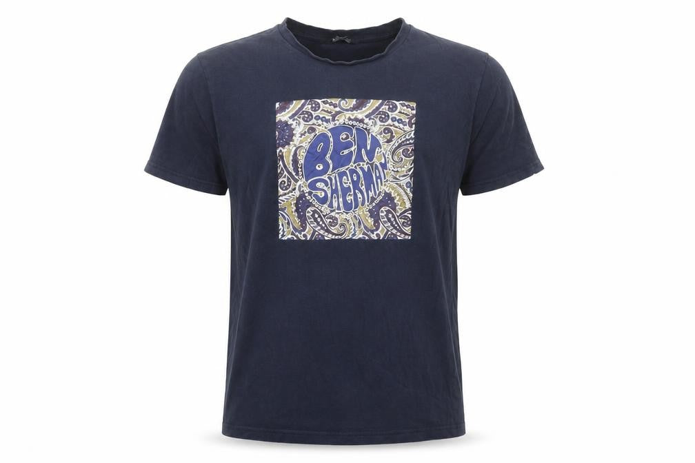 Ben Sherman Men's Blue Paisley Graphic Cotton T-Shirt Size L