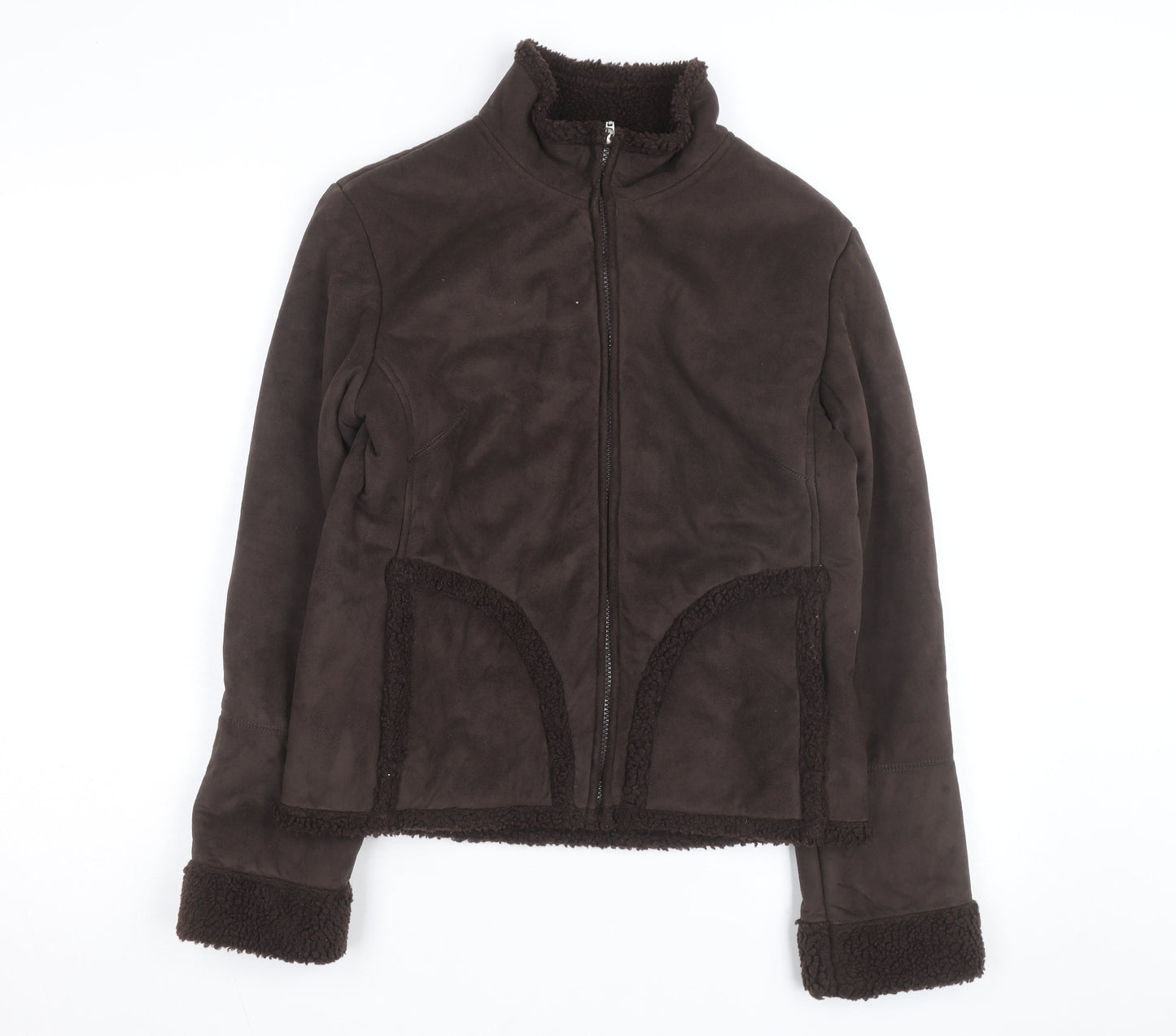 Editions Women's Brown Faux Suede Fleece Lined Bomber Jacket Size 10