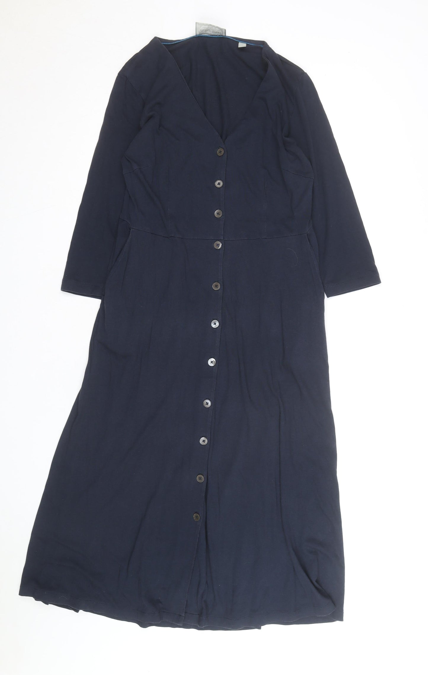 Schöffel Women Blue Midi Shirt Dress Size 12 Button Up Casual