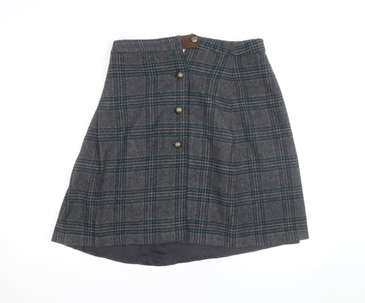 Alice Collins Women’s Grey Check Wool Blend A-Line Skirt Size 12