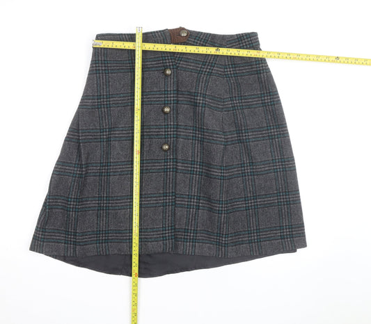Alice Collins Women’s Grey Check Wool Blend A-Line Skirt Size 12