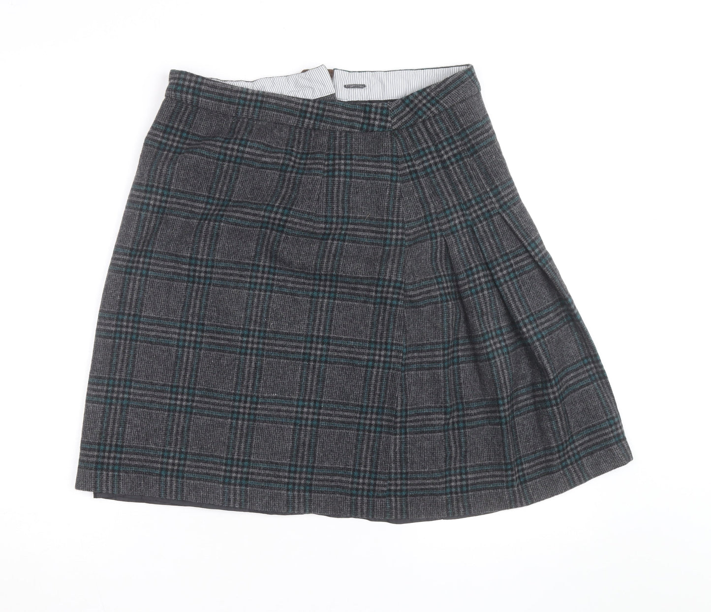 Alice Collins Women’s Grey Check Wool Blend A-Line Skirt Size 12
