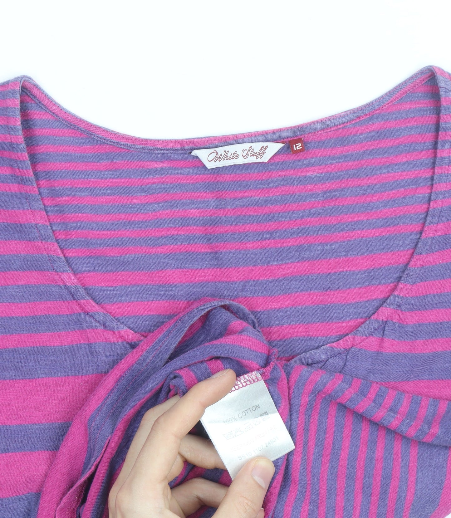 White Stuff Women's Multicoloured Striped Cotton Scoop Neck T-Shirt Size 12