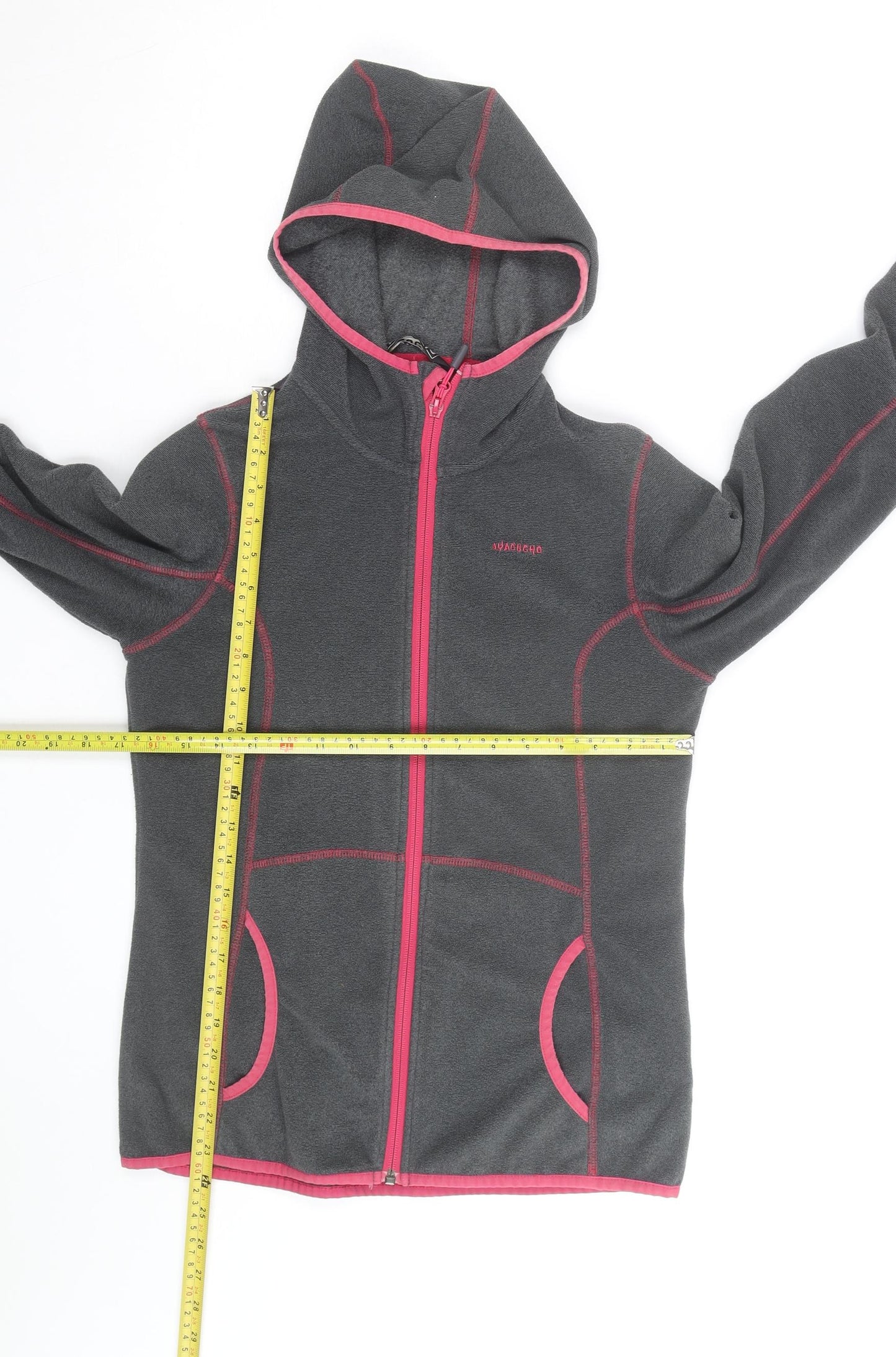 Ayacucho Women Grey Pink Full Zip Fleece Hoodie Size M