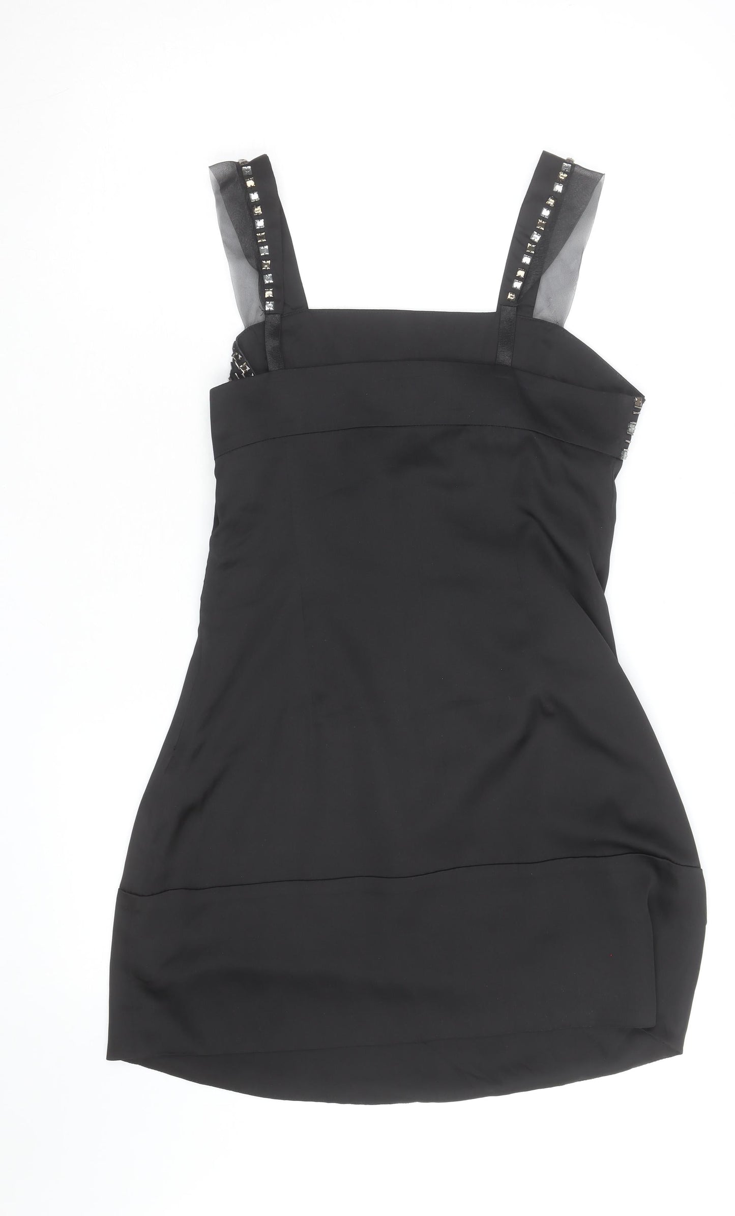 Cotton Club Women's Black Beaded Satin Camisole Tank Top Size 12