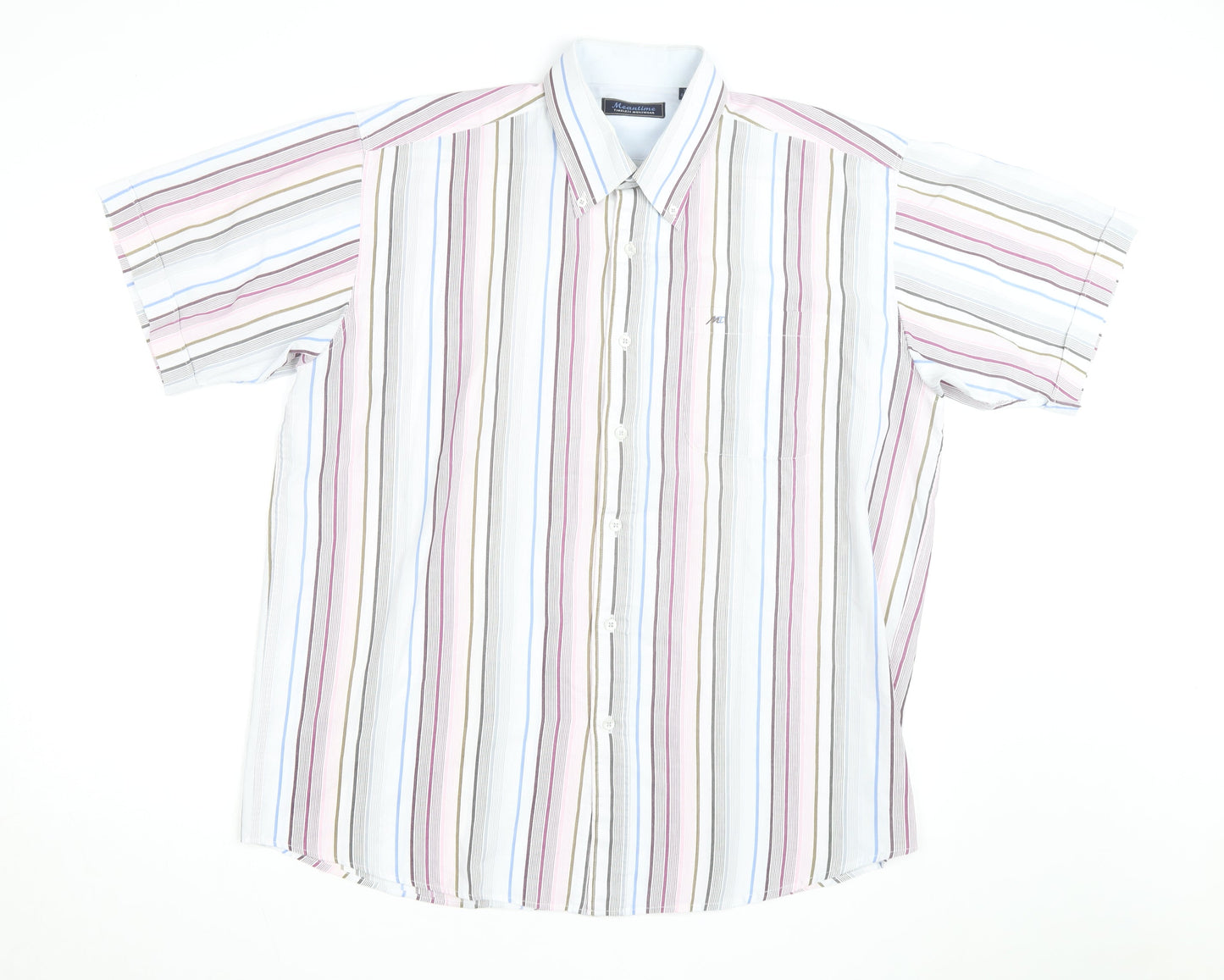 Meantime Men's Multicoloured Striped Short Sleeve Button-Up Shirt XL