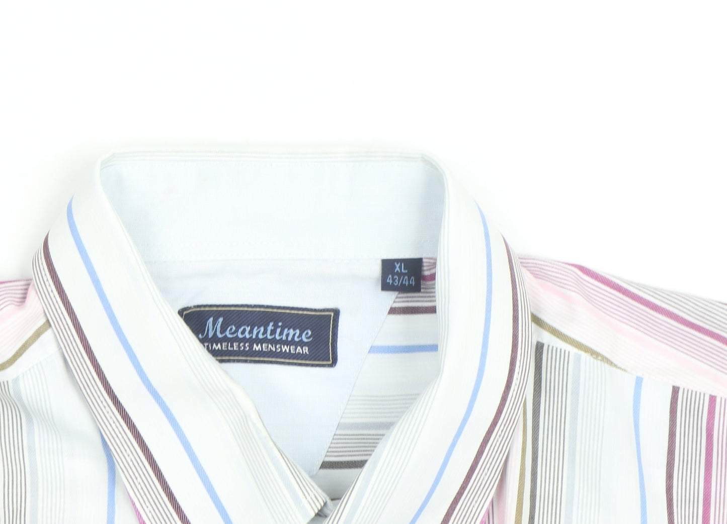 Meantime Men's Multicoloured Striped Short Sleeve Button-Up Shirt XL