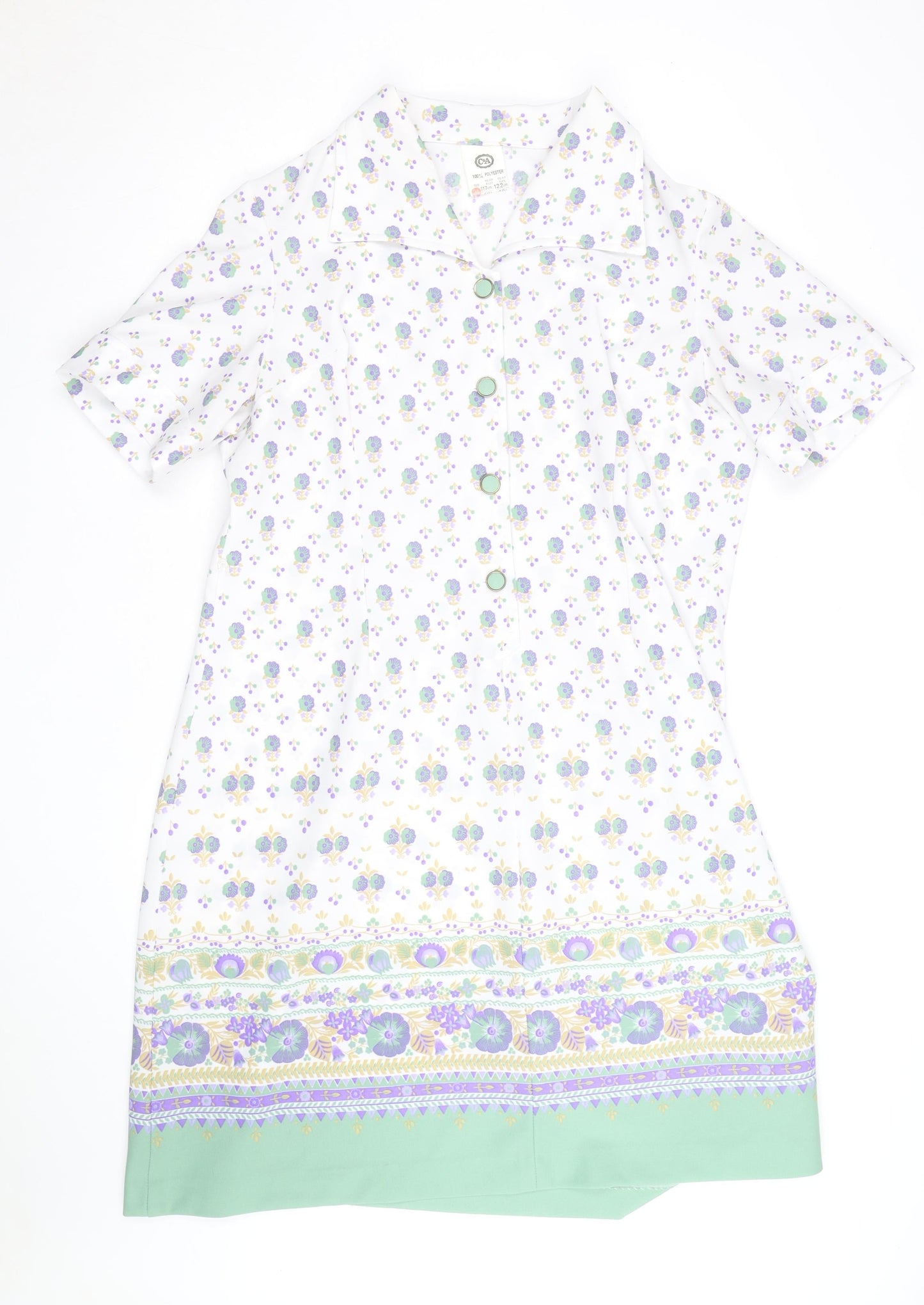 C&A Women’s White Floral Collared Shirt Dress Size 24