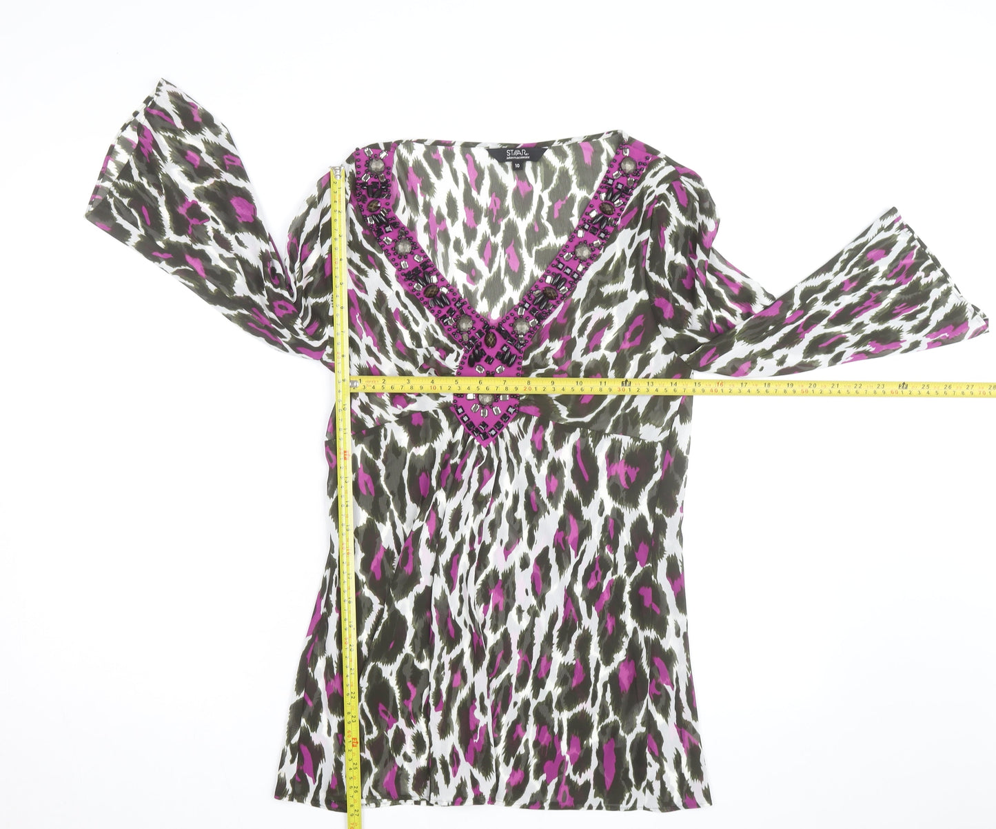 STAR by Julien Macdonald Womens Multicoloured Beaded Tunic Blouse Size 10