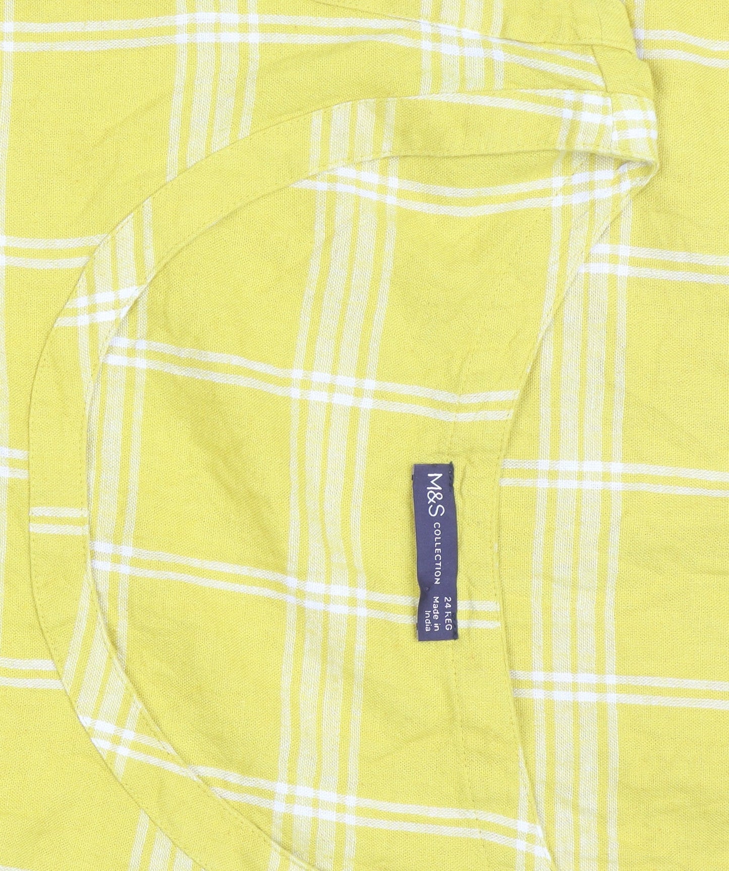 Marks and Spencer Women Yellow Check Linen Shift Dress Size 24