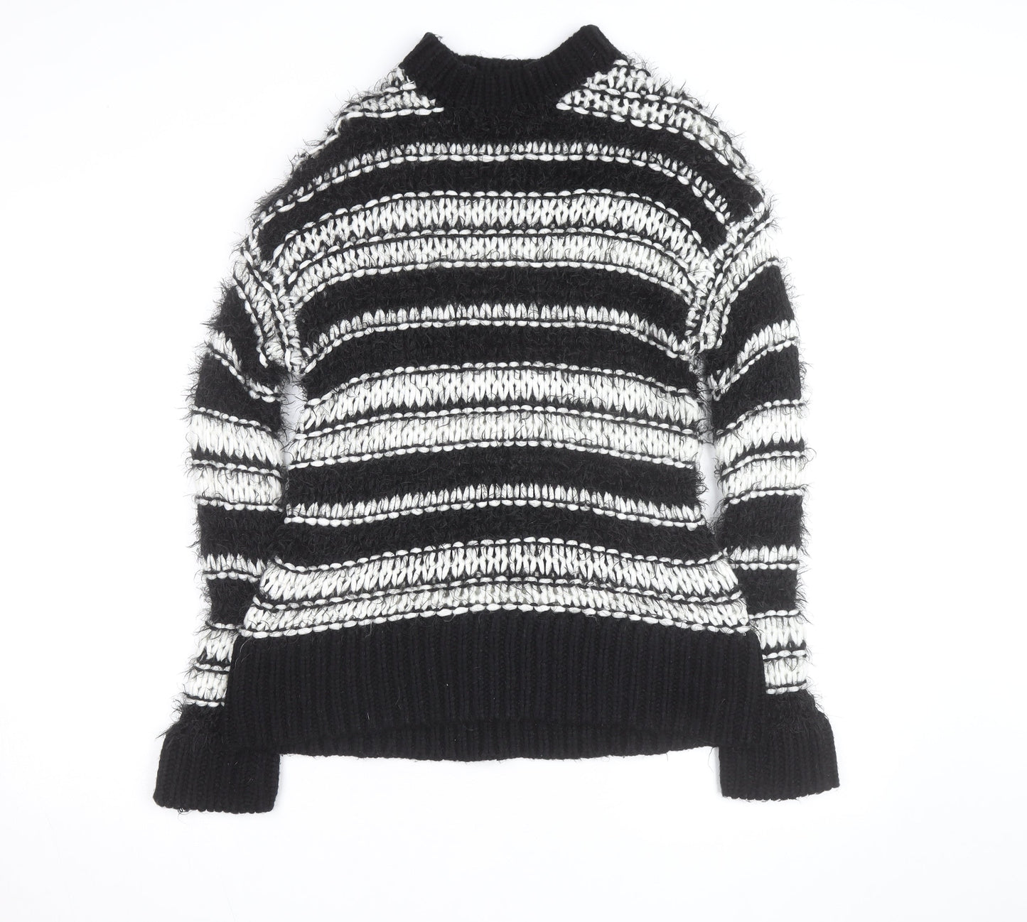 Topshop Women’s Black Striped Chunky Knit High Neck Jumper XS