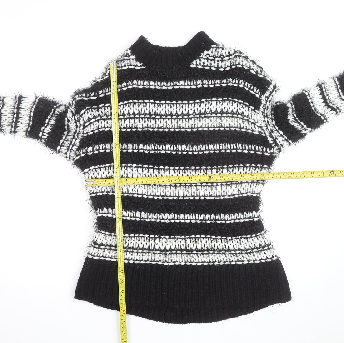 Topshop Women’s Black Striped Chunky Knit High Neck Jumper XS