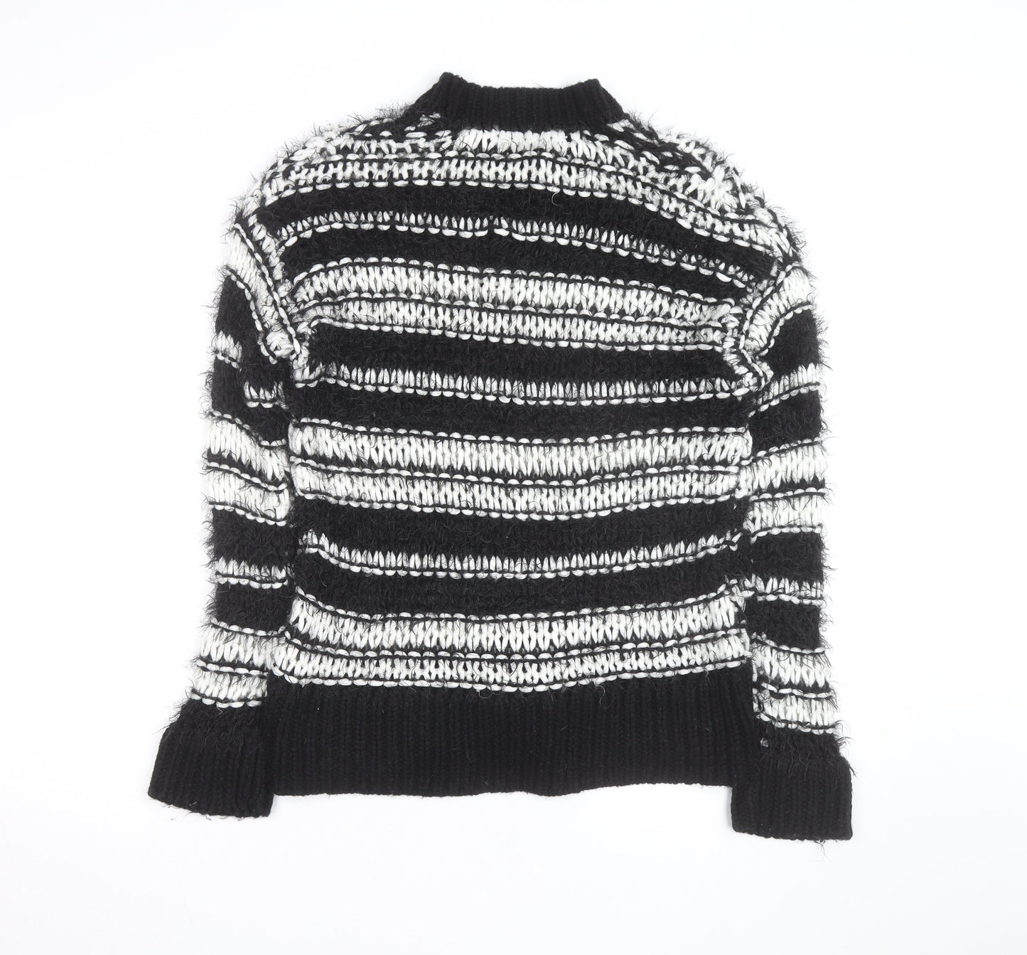 Topshop Women’s Black Striped Chunky Knit High Neck Jumper XS