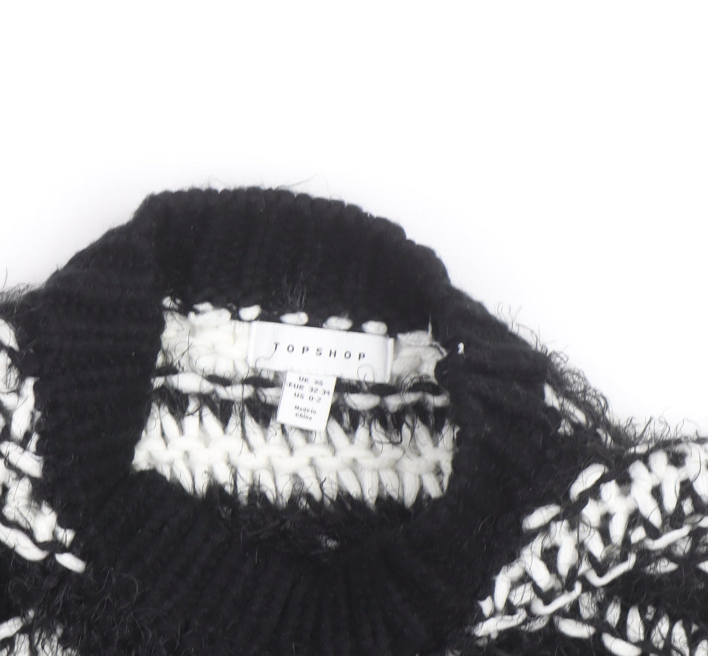 Topshop Women’s Black Striped Chunky Knit High Neck Jumper XS