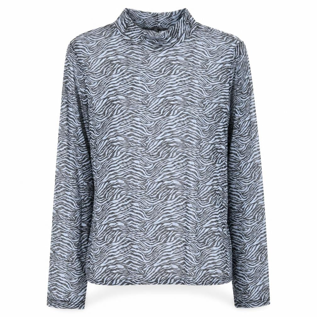 Miss Selfridge Women’s Grey Zebra Mock Neck Mesh Long Sleeve Top Size 16