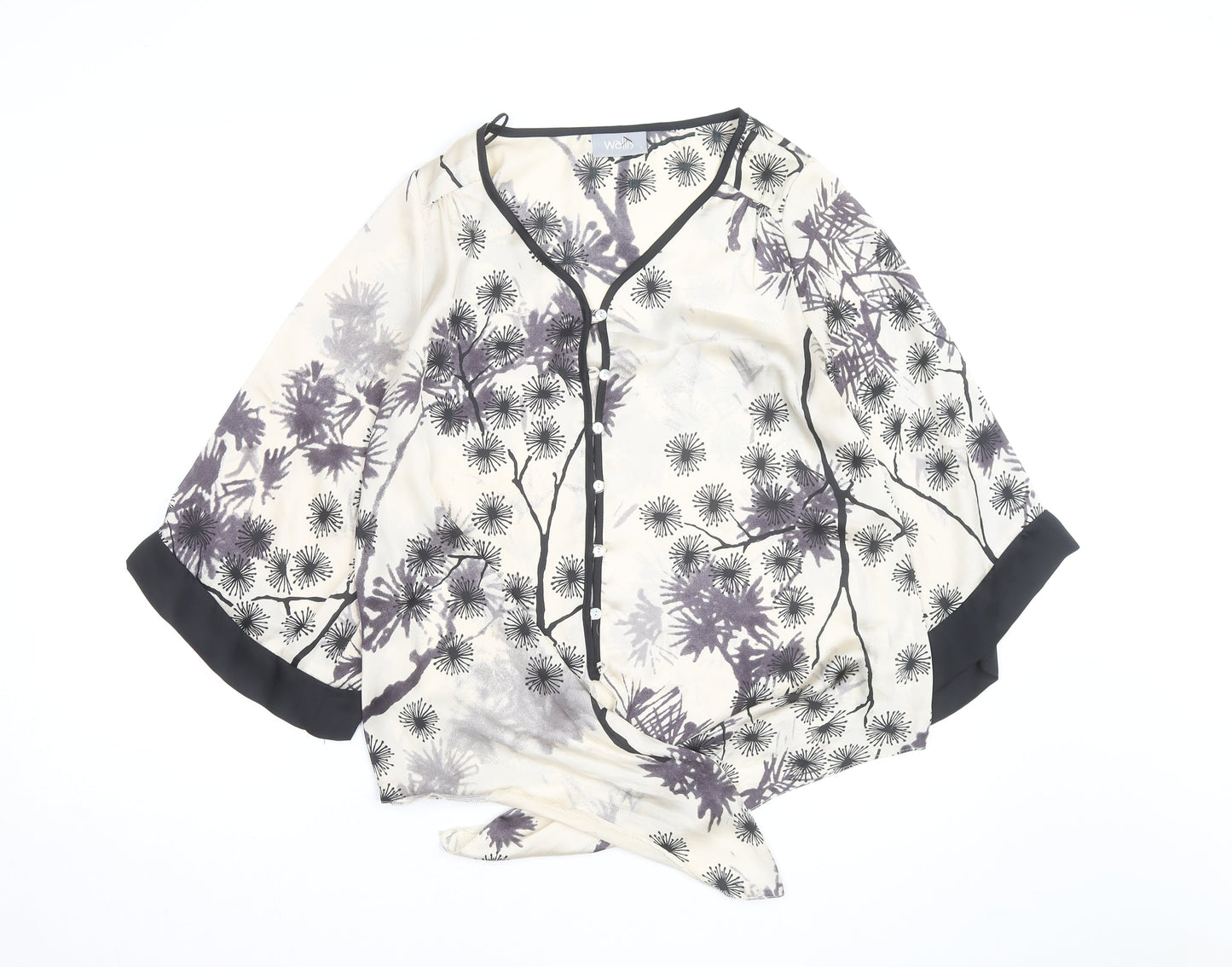Wallis Women’s Ivory Floral Kimono Blouse Size S Button Front