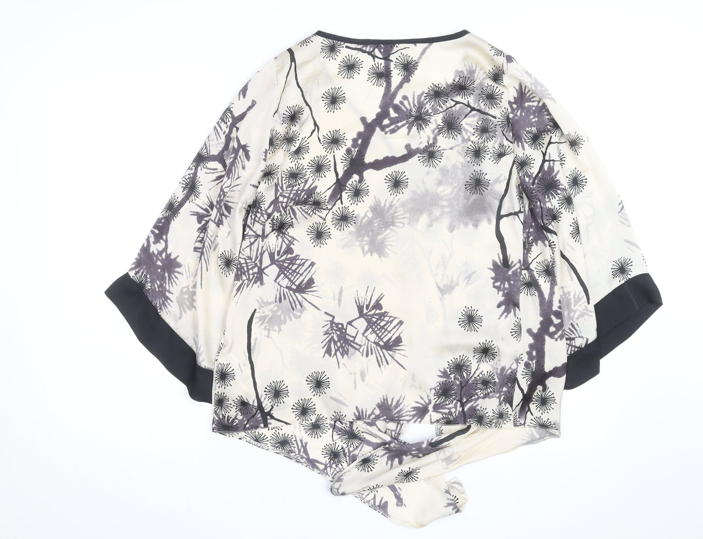 Wallis Women’s Ivory Floral Kimono Blouse Size S Button Front