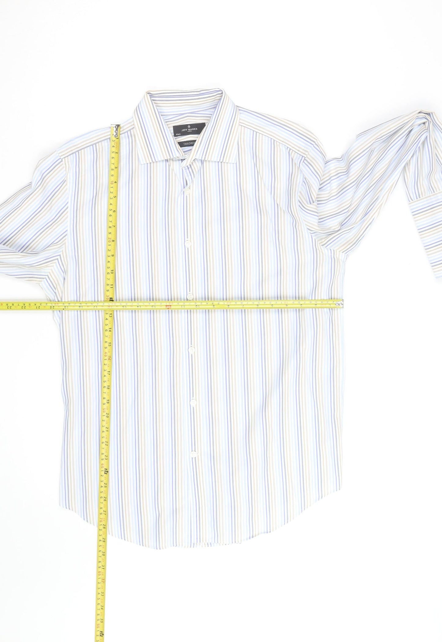 Jeff Banks Men’s Blue Striped Tailored Fit Long Sleeve Shirt 16in