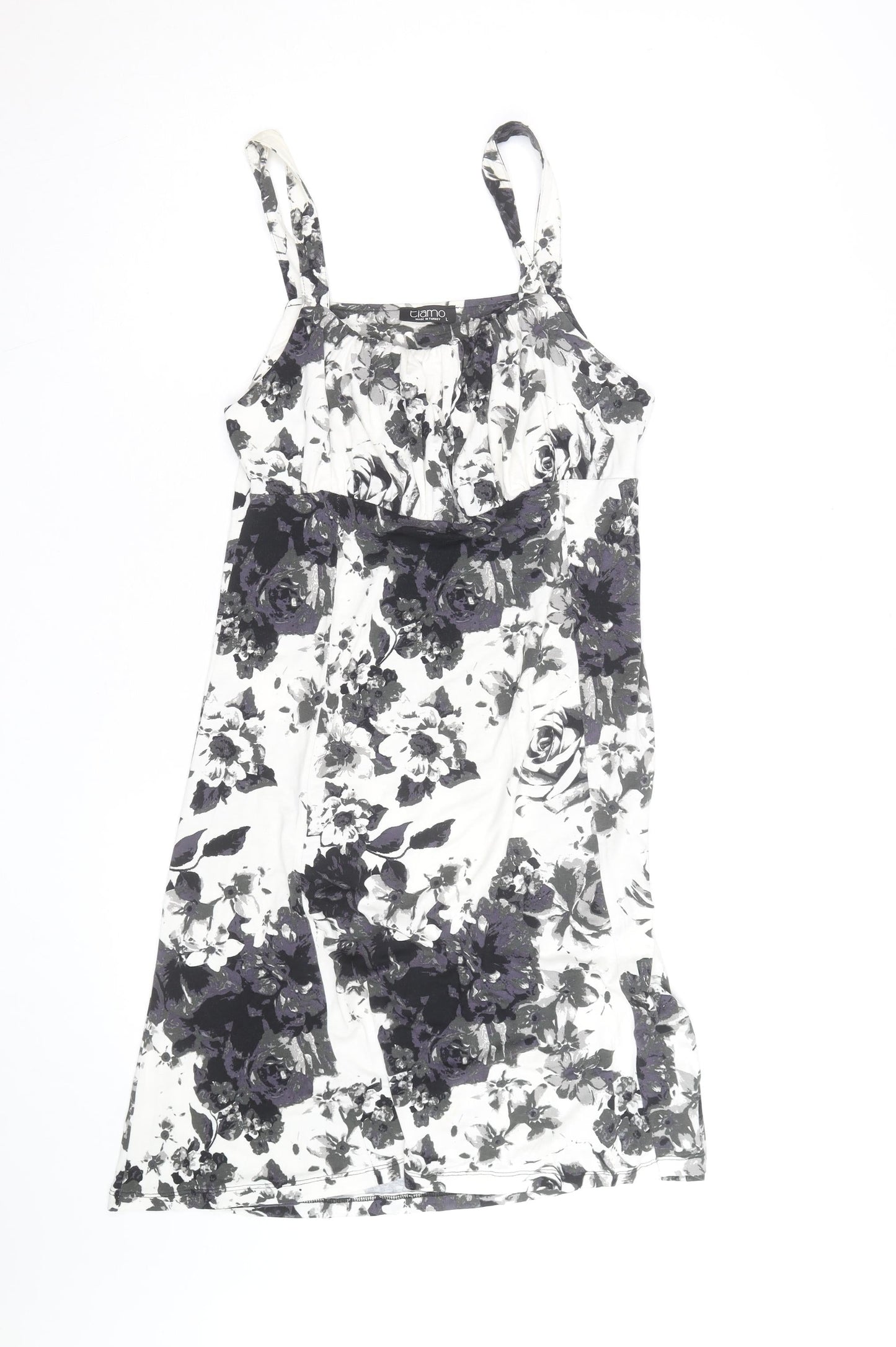 Tiamo Womens Black Floral Sleeveless Scoop Neck Knee Length Dress L