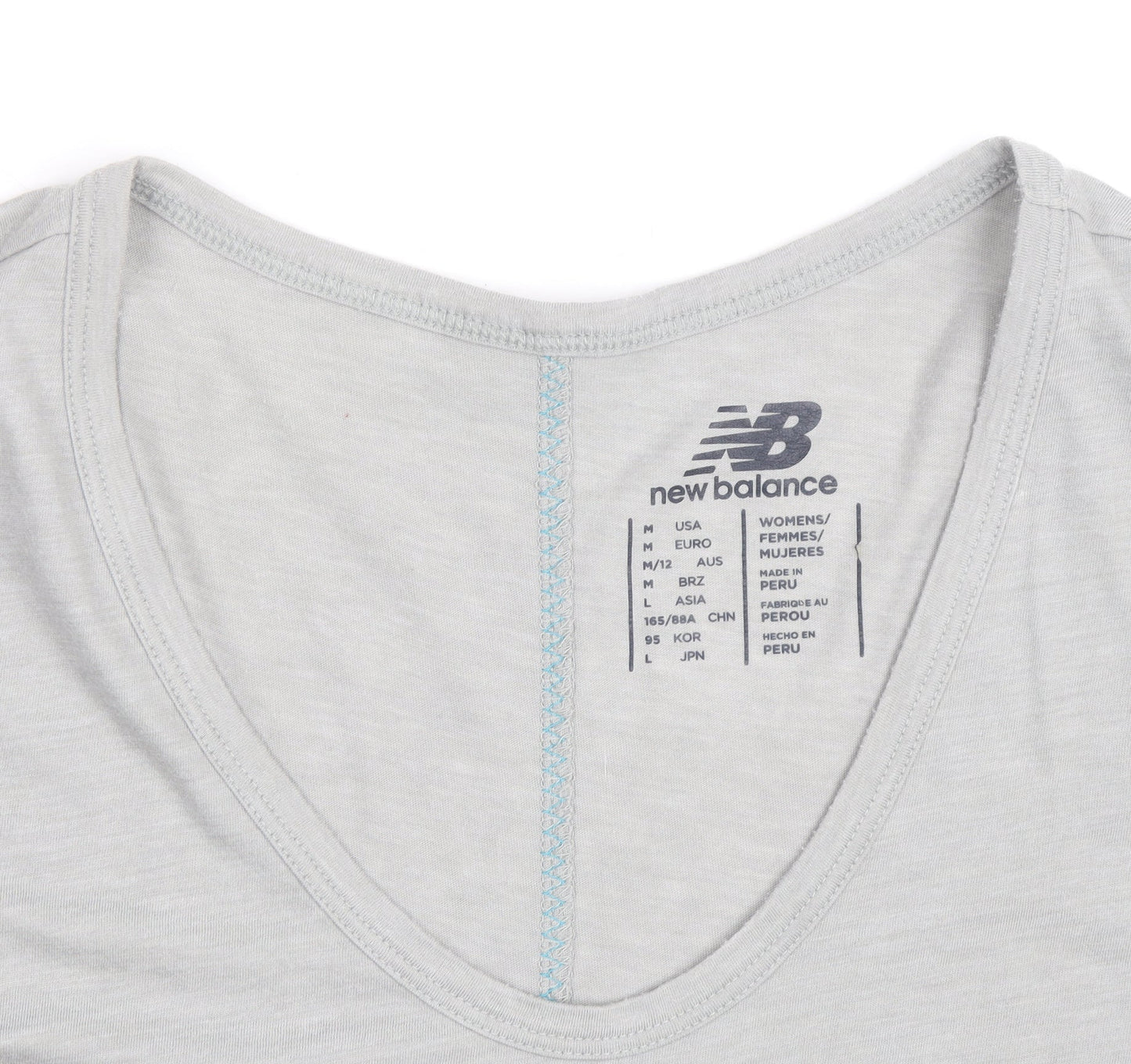 New Balance Womens Grey V-Neck Short Sleeve Cotton Blend T-Shirt Size 12