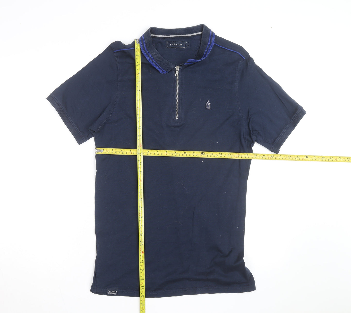 Everton Men's Blue Short Sleeve 1/4 Zip Polo Shirt Size L