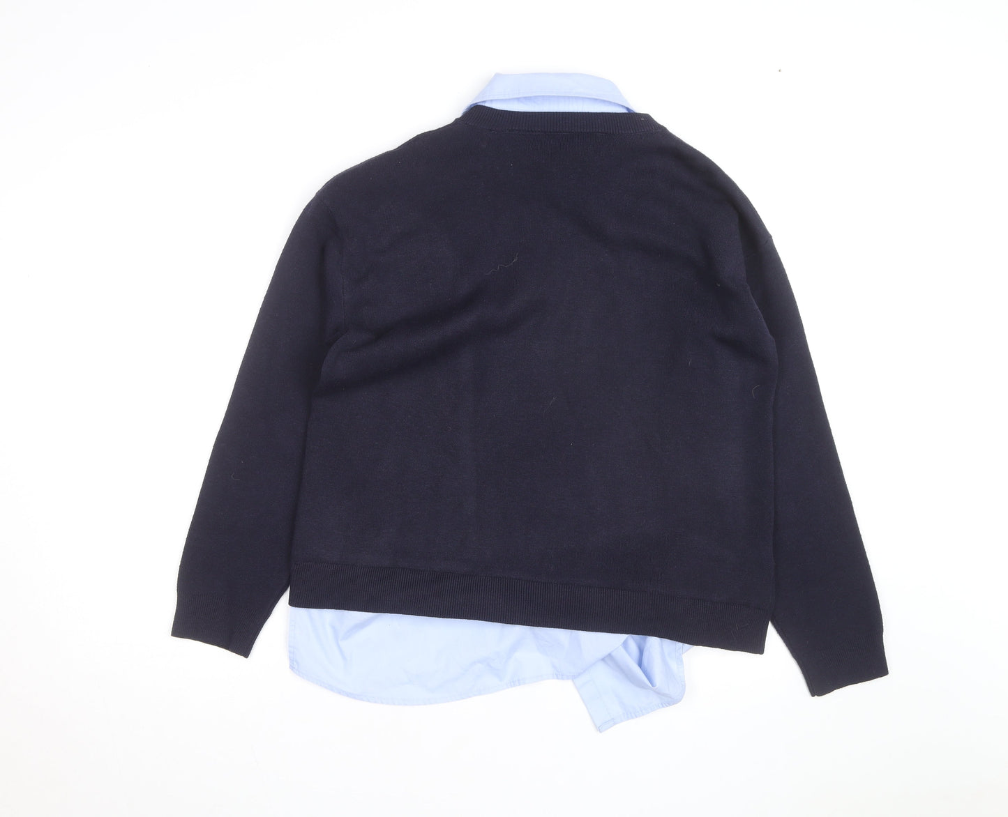 Mango Women Black Crew Neck Pullover Layered Jumper L