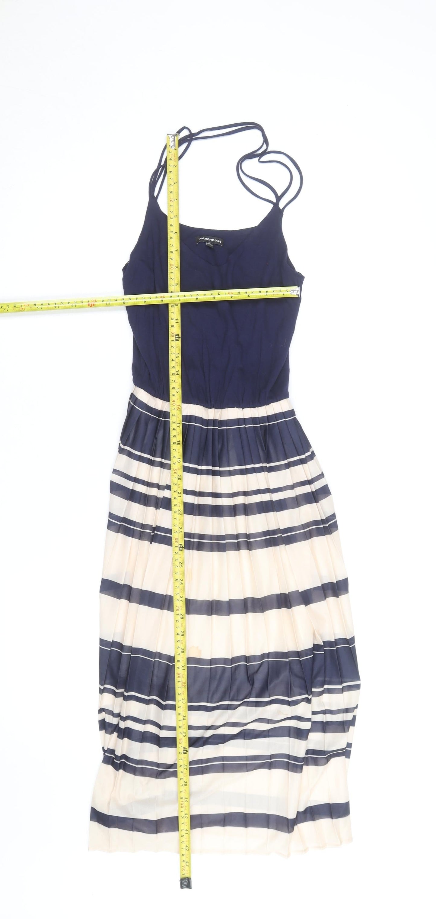 Warehouse Women Blue Striped Midi Slip Dress Size 6