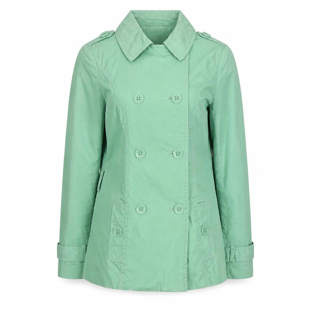 Tu Women Green Cotton Trench Coat Size 10 Mid-Length Classic Style