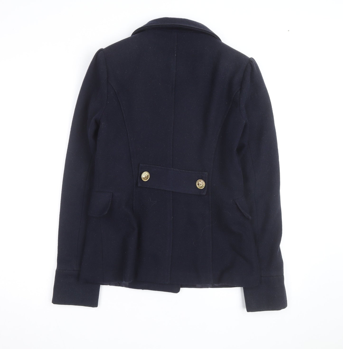 Vila Unisex Navy Blue Wool Blend Pea Coat Size S with Gold Buttons