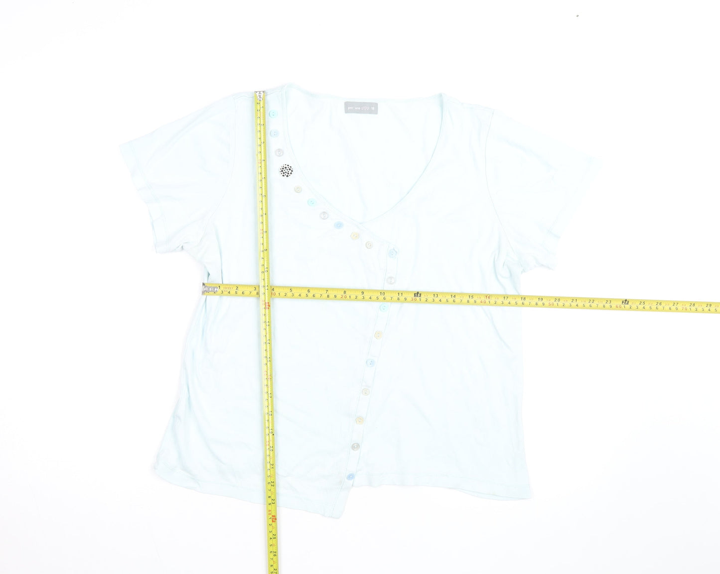 Marks and Spencer Women’s Blue V-Neck Button T-Shirt Size 18