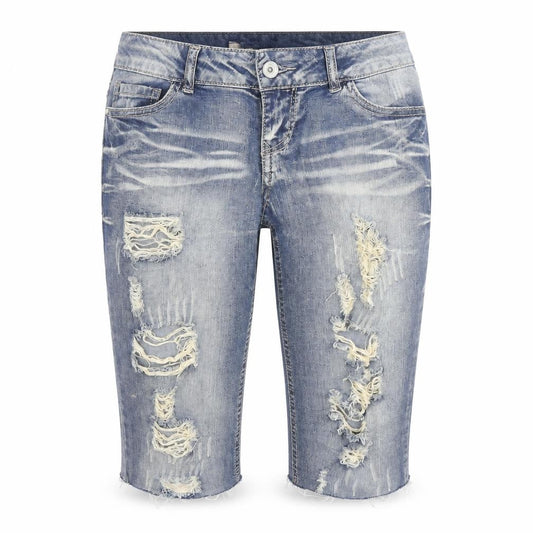 Blue Spice Womens Blue Distressed Denim Bermuda Shorts Size XS