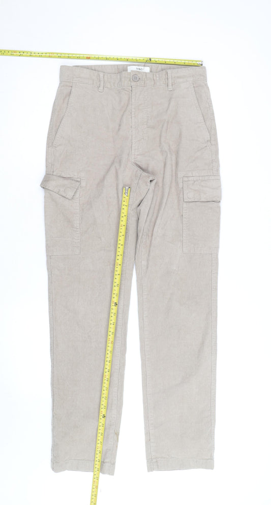 Marks and Spencer Men's Beige Cargo Corduroy Trousers 30W 33L
