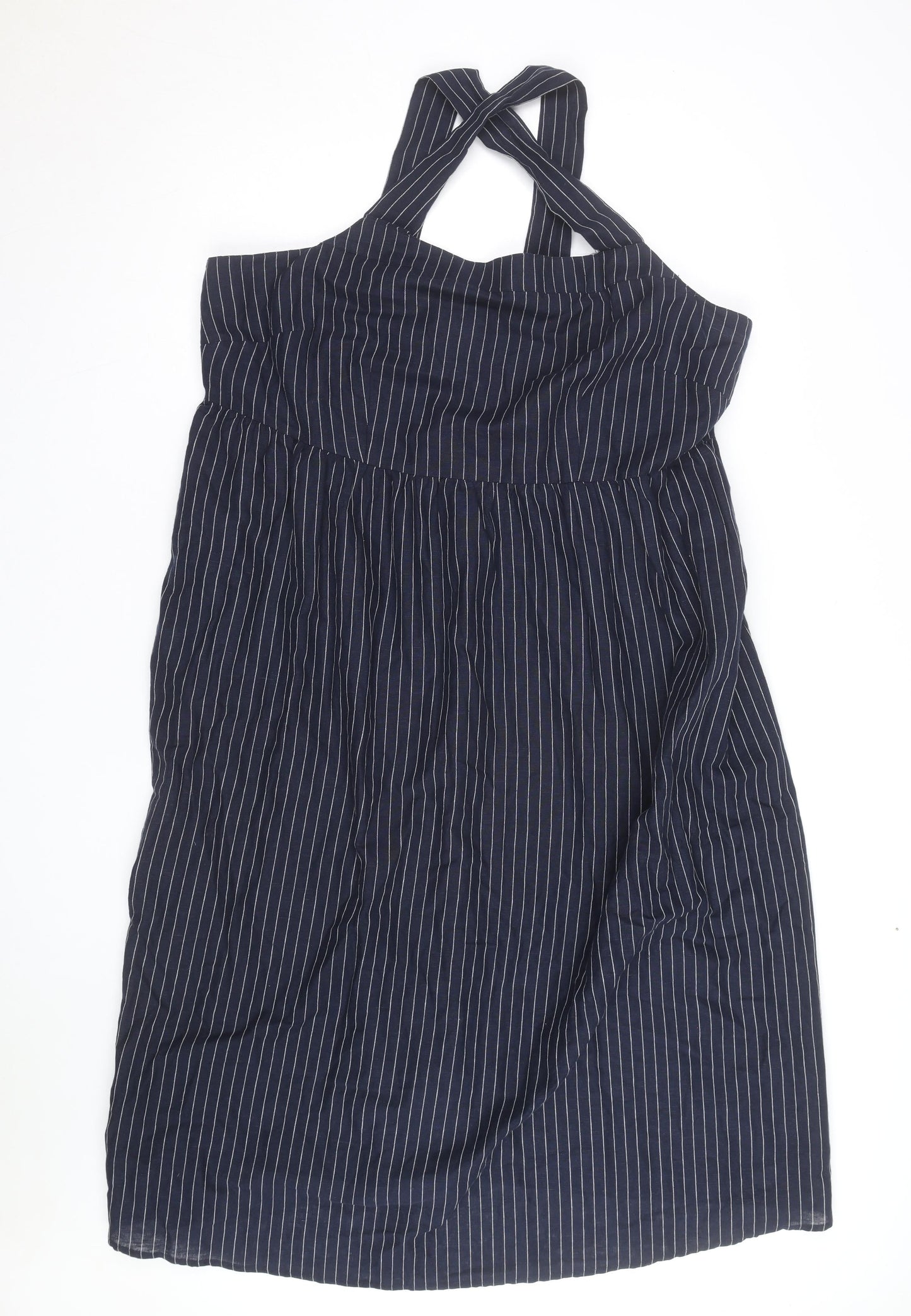 Marks and Spencer Women Blue Striped Halter Cotton A-Line Dress Size 20