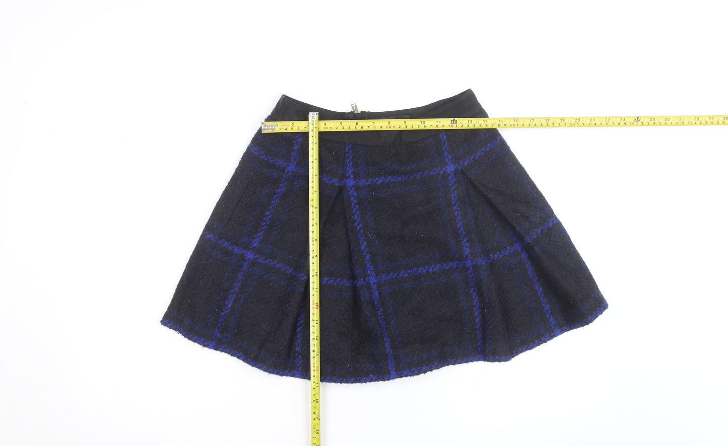 Ted Baker Womens Blue Check Wool Blend A-Line Short Skirt Size 8
