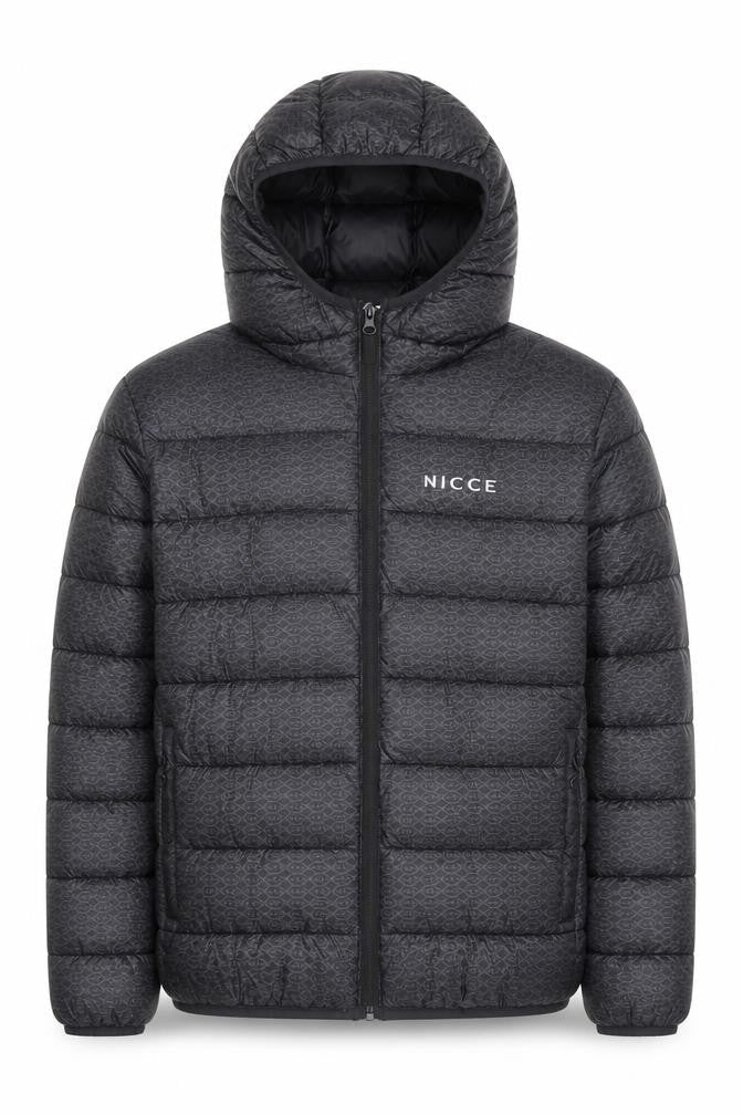 NICCE Men's Black Hooded Puffer Jacket Size L Regular Fit