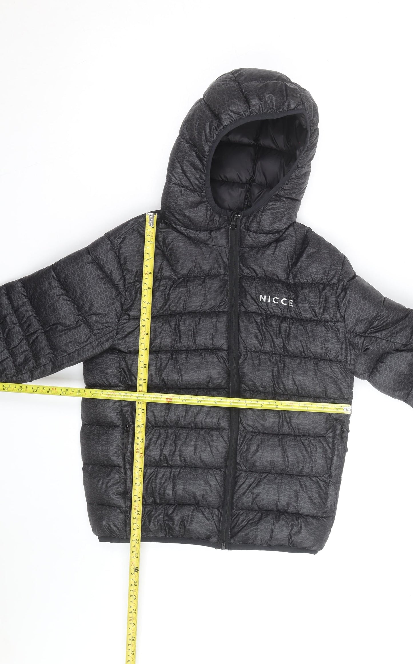 Nicce Men's Black Hooded Puffer Jacket Size L Regular Fit